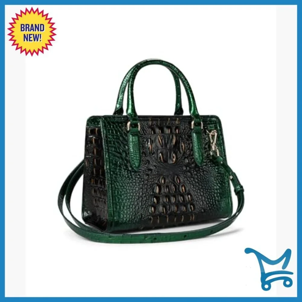 Medium Leather Satchel Crossbody Bag with Zip Top and Rolled Handles